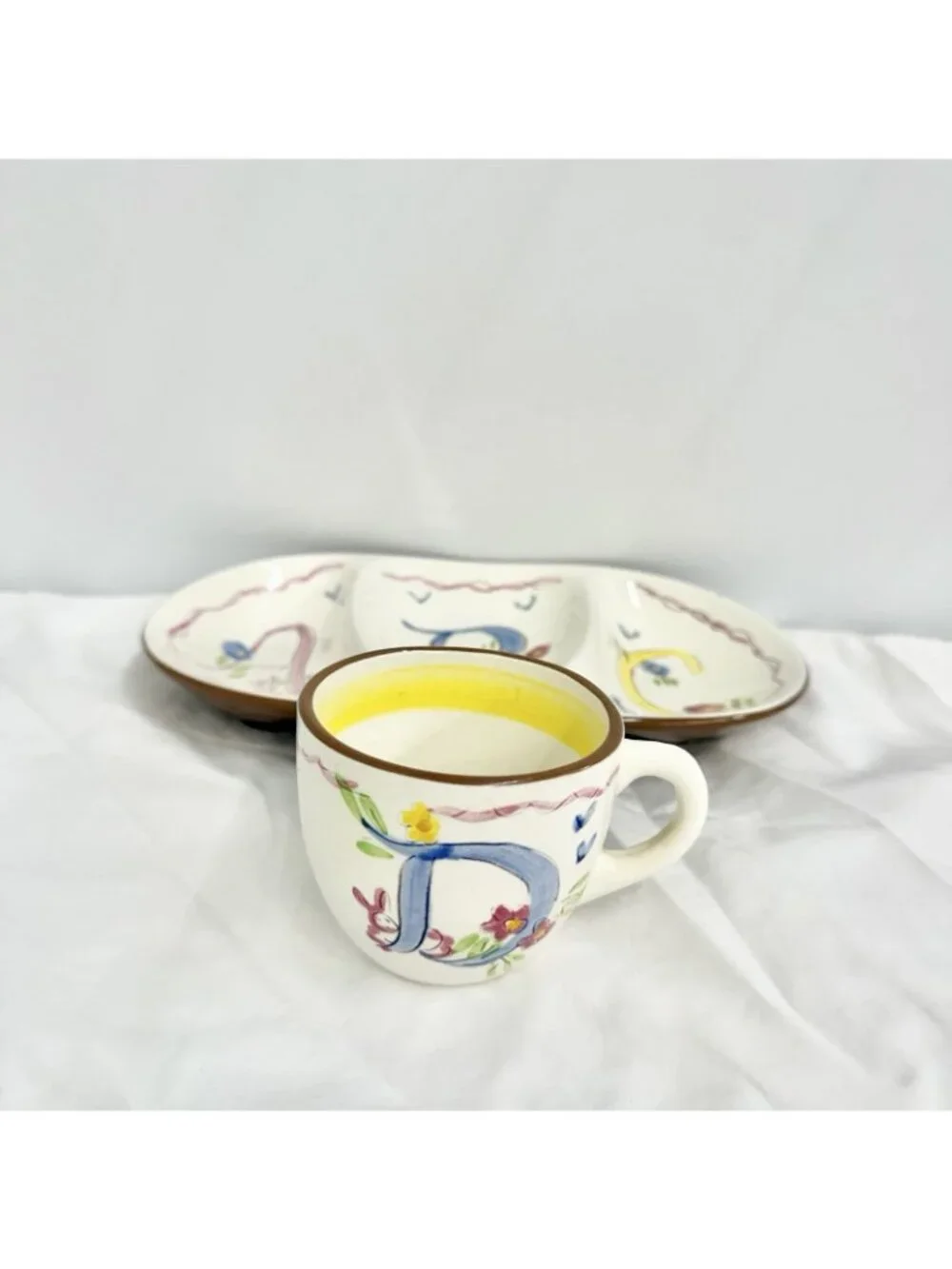 Stangl Hand Painted ABC Child’s Divided Plate & Mug Set Trenton NJ Vintage